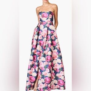 Sachin + Babi A-Line Floor Length Dress - Pink and White Floral